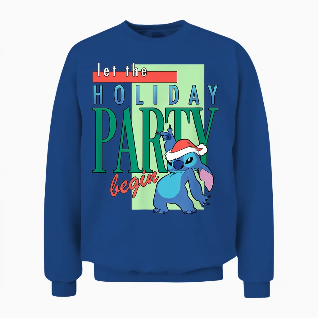 Amazon Essentials Stitch Santa Let the Holiday Party Begin Unisex Sweatshirt in Royal