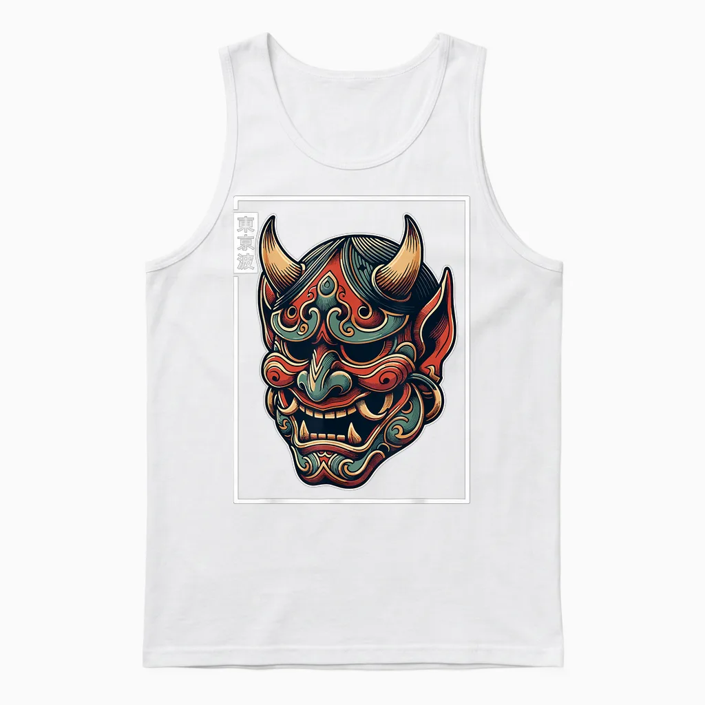 Yokai Hannya Oni Maske Japanischer Teufel Japanische Dämon Oni Maske Unisex Tank Top in White