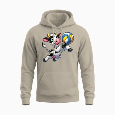 Funny Cow Playing Volleyball Funny Farm Animal Unisex Hoodie - Sand