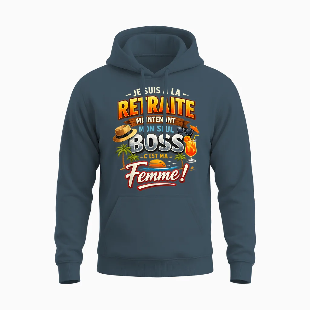 Cadeau Départ Retraite Retraité Homme Mon Seul Boss Ma Femme Unisex Hoodie in Dark Heather