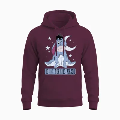 Disney Winnie the Pooh Eeyore Not a Morning Person Short Sleeve Unisex Hoodie - Maroon