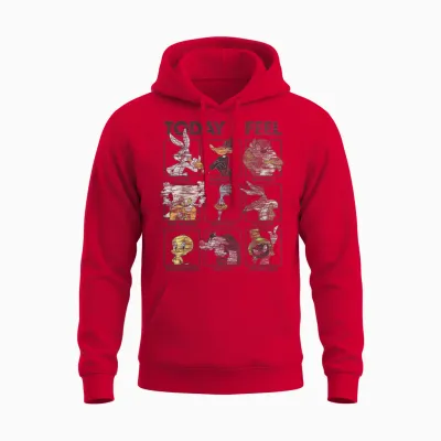 Looney Tunes Today I Feel Distressed Character Box Ups Unisex Hoodie - Red