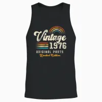 Vintage 1976 Original Parts 49th Anniversary Retro Unisex Tank Top in Black - 2