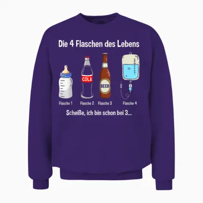 T-Shirt with German Text "die 4 Flaschen Des Leben" [german Language] Funny Party, Black Unisex Sweatshirt - Purple