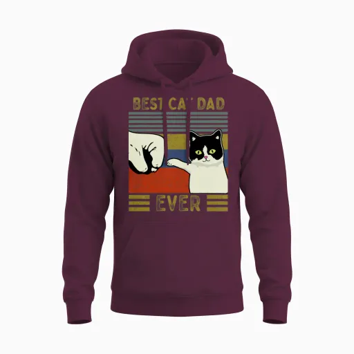 Vintage Best Cat Dad Ever Bump Unisex Hoodie in Maroon