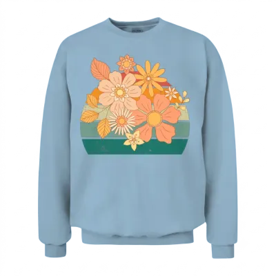 Retro Flowers Unisex Sweatshirt - Light Blue