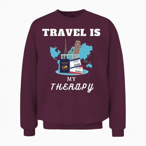 Travel Is My Therapy Unisex Sweatshirt in Maroon