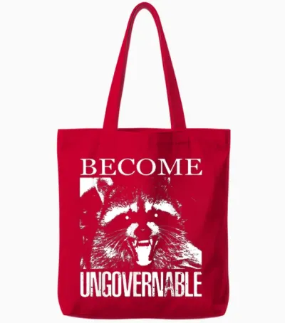 Funny Raccoon T-Shirt Become Ungovernable Raccoon Tote Bags - Red