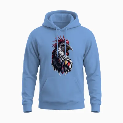 Beautiful Black Rooster Design. Cool Rooster Unisex Hoodie - Carolina Blue