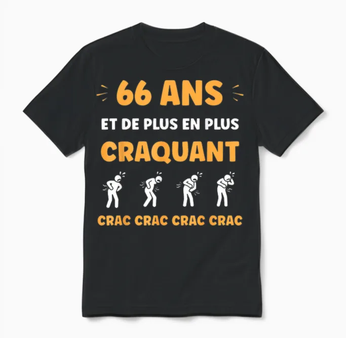 Crac Humour Fatigue Craquant 66 Ans Anniversaire Age 66 Ans Unisex T-Shirt in Black