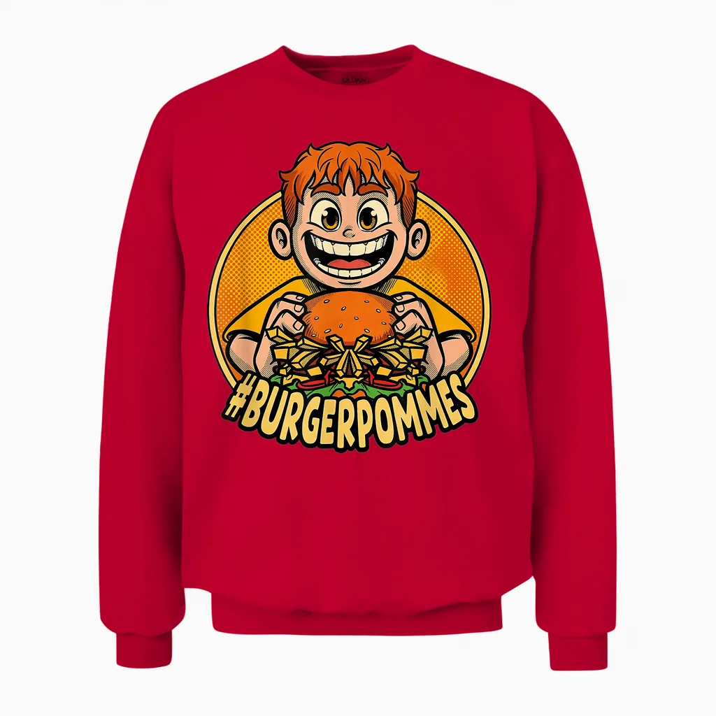 Burger.pommes Comic Stil Fast Food Snack Unisex Sweatshirt in Red
