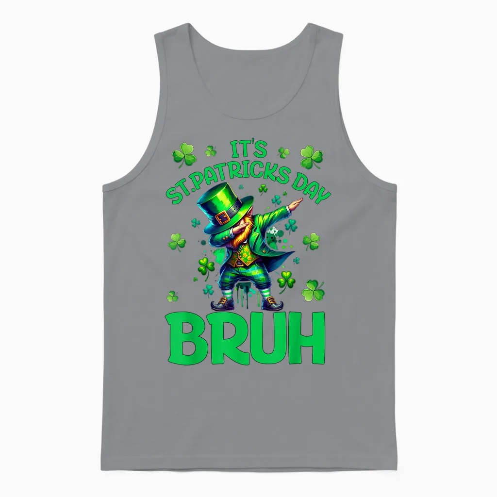 Bruh St Patricks Day Boys Kids Saint Patricks Day Leprechaun Unisex Tank Top in Sport Grey