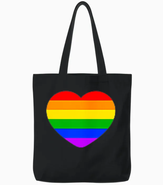 Dezente Regenbogen-Gestreifte Kleine Herz-Flagge Pride Month Lgbt Tote Bags in Black