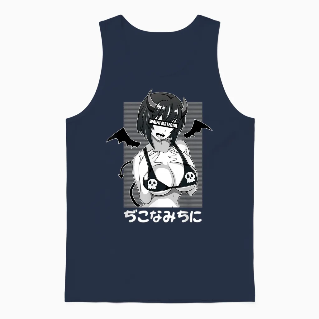 Anime Waifu Hentai Anime Lover Anime Girl Japanese Aesthetic T-Shirt, Black Unisex Tank Top in Navy