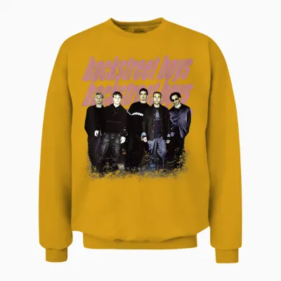 Backstreet Boys – Group Photo Repeat Logo Dark Heather Grey Unisex Sweatshirt - Gold