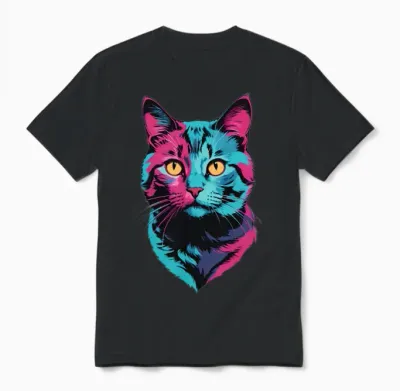 Retro Pop Cat Unisex T-Shirt - Black