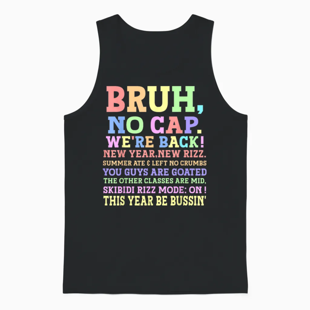 Funny Gen a Slang Teachers Happy 1st Day of School 2025 Unisex Tank Top in Black