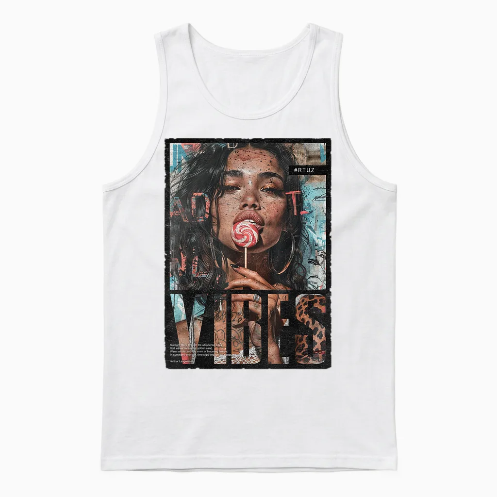 Vintage Girl Magazine Cover Sexy Model Pin-Up T-Shirt, Black Unisex Tank Top in White