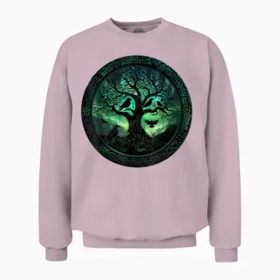 Hugin & Munin T-Shirt Ravens Odins Viking Tree of Life T-Shirt, Black Unisex Sweatshirt - Light Pink