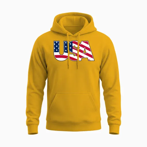 Flag Wave Usa Logo Patriotic & 4th of July Gift Unisex Hoodie in Gold