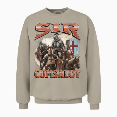 Sir Cumsalot Funny Offensive Knight Meme Bootleg Grafik Unisex Sweatshirt - Sand