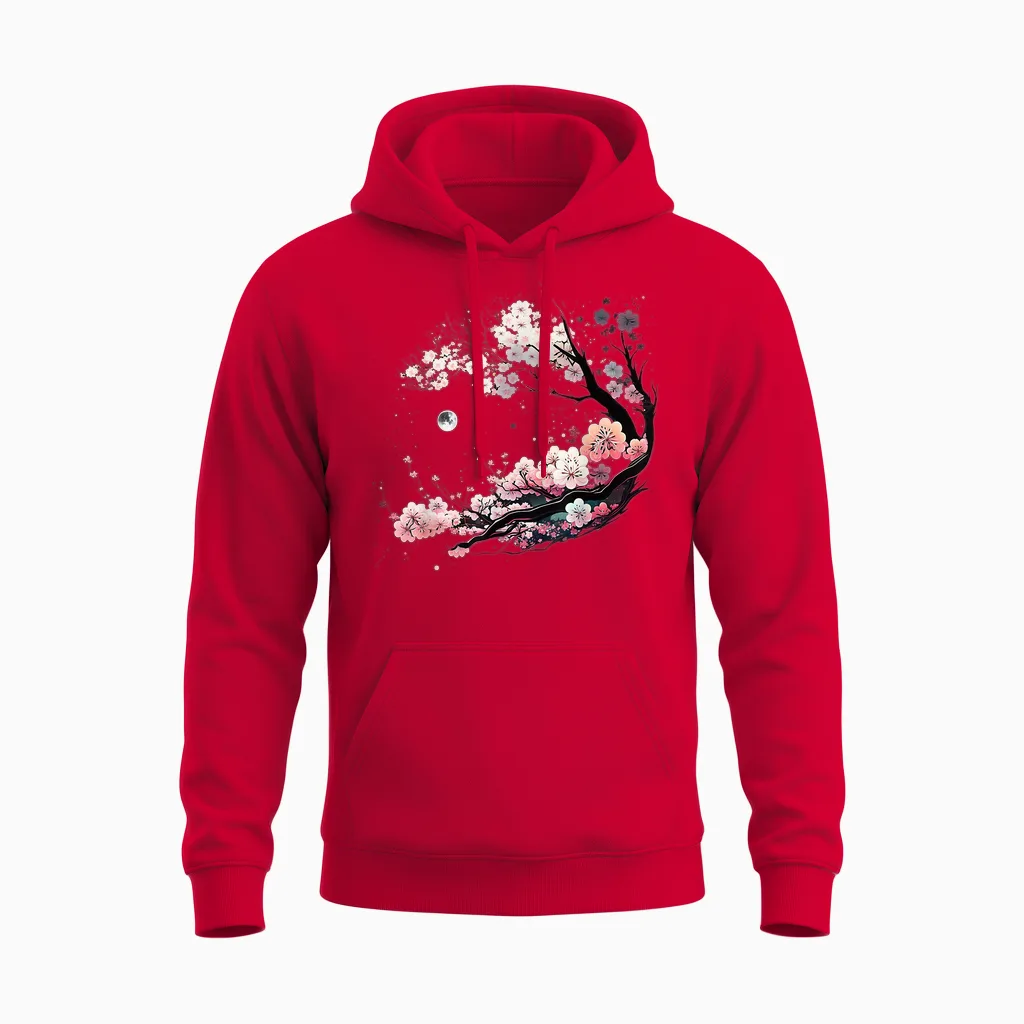 Japanese Sakura Garden Geisha Mount Fuji Cherry Blossom Unisex Hoodie in Red