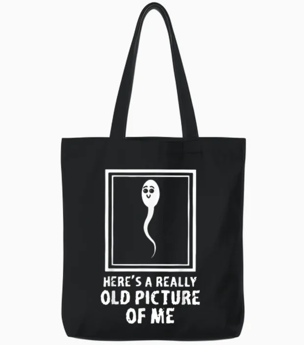 Here's a Really Old Picture of Me Funny Fun Sperm Birthday Tote Bags in Black