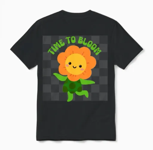 Time to Bloom: Floral Print Design Unisex T-Shirt in Black