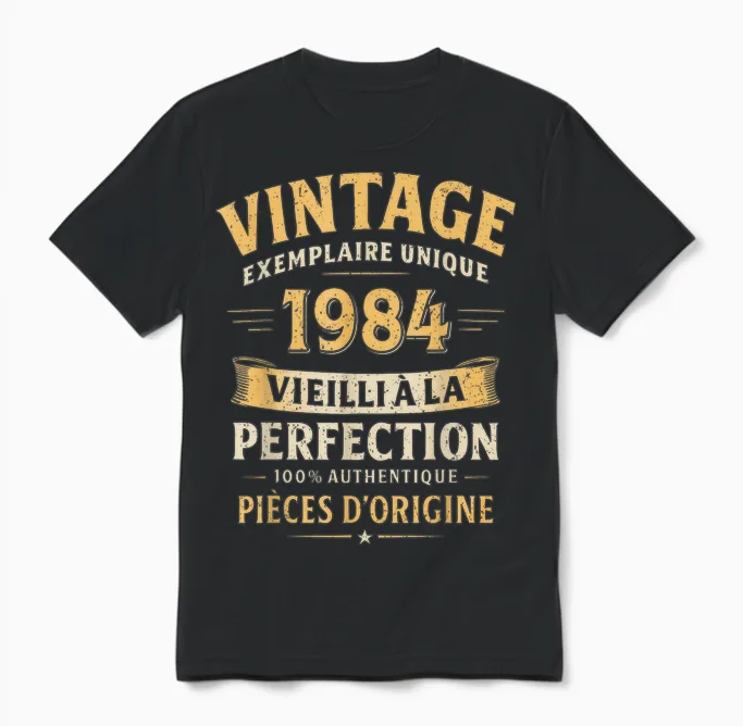 Cadeau Anniversaire 42 Ans Humour Vintage 1984 42 Ans Homme Unisex T-Shirt in Black