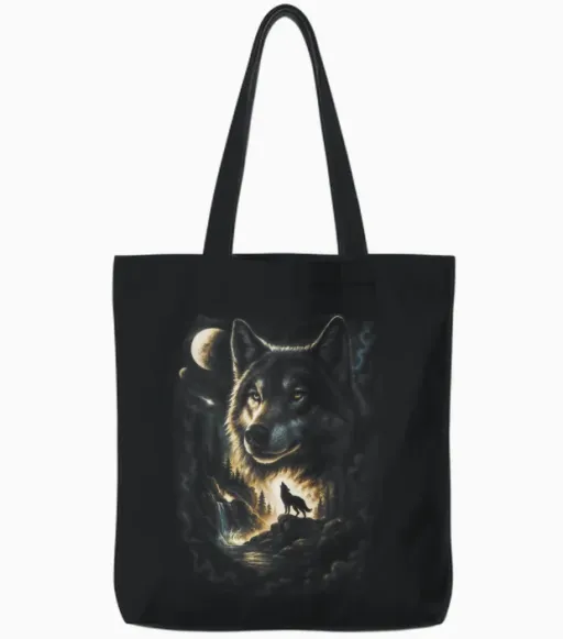 Wolf Howling Moon Forest Nature Wildlife Lovers Animal Men Tote Bags in Black
