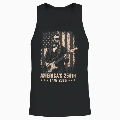 Abraham Lincoln Playing Guitar 4th July 250th Anniversary Unisex Tank Top - Black