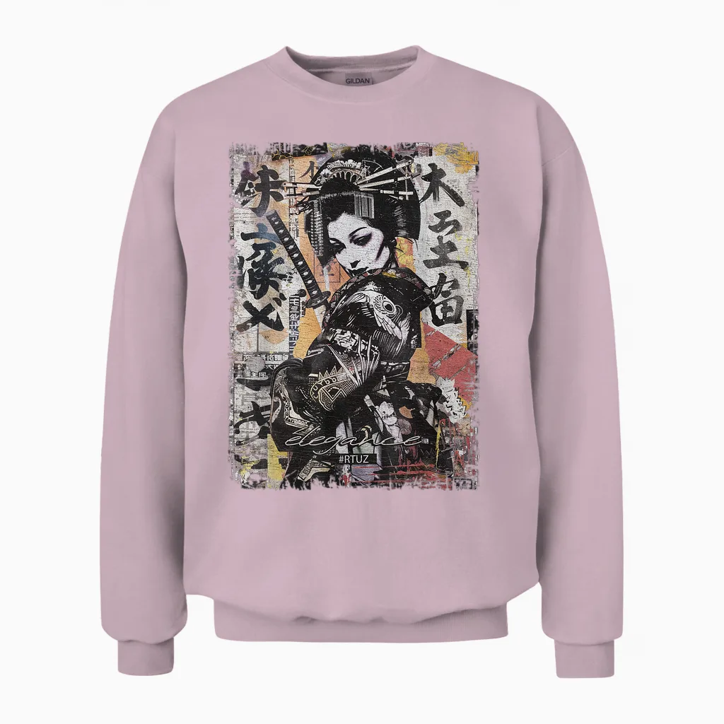 Geisha Asia Japan Woman Vintage Culture Tokyo Geisha T-Shirt, Black, S Unisex Sweatshirt in Light Pink