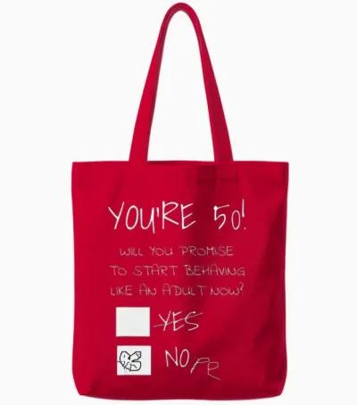 Funny 50th Birthday Gag Gift Idea 50 Years Old Tote Bags - Red