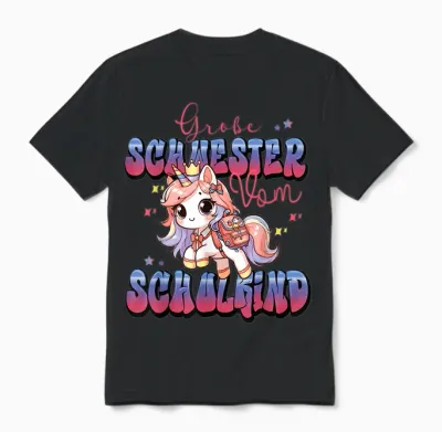 Süßes Einhorn Große Schwester Von Schulkind Einschulung Unisex T-Shirt - Black
