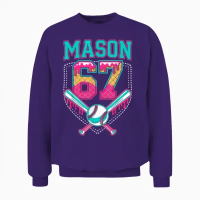 Trendy Mason 67 Mem Ice Cream Drip Baseball Birthday Costume Unisex Sweatshirt - Purple