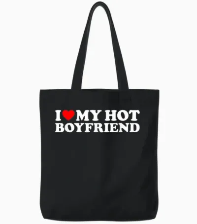 I Love My Hot Boyfriend Tote Bags - Black