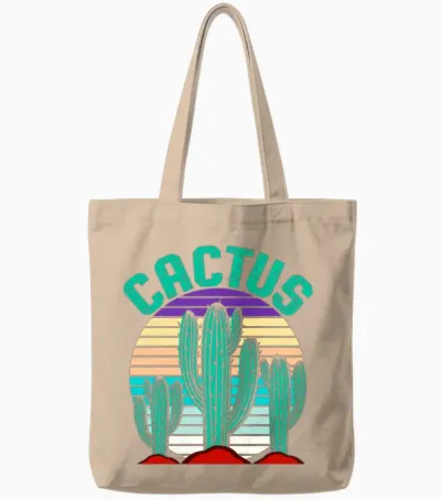 Retro Cactus Sunset Active Tote Bags - Natural