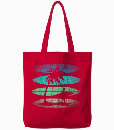 Retro Surfing Surfing Athlete Water Sports Surfer T-Shirt, Black Tote Bags - Red