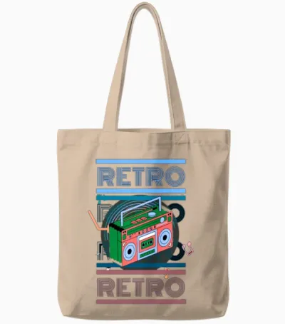80's Retro Boombox Tote Bags - Natural