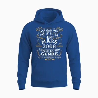 Vintage Birthday Gift 18 Years Born in March 2008 Unisex Hoodie - Royal