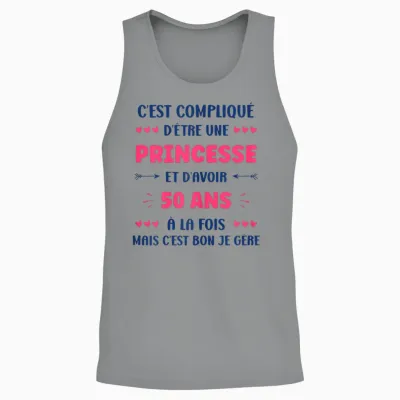 Funny Woman 50 Years Princess Birthday 50 Years T-Shirt, White, Female X-Small Unisex Tank Top - Sport Grey