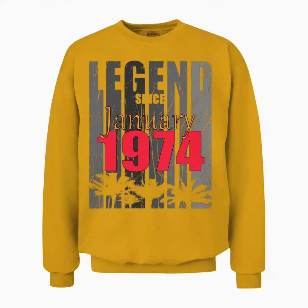 Born 1974 January Vintage Gift Unisex Sweatshirt in Gold