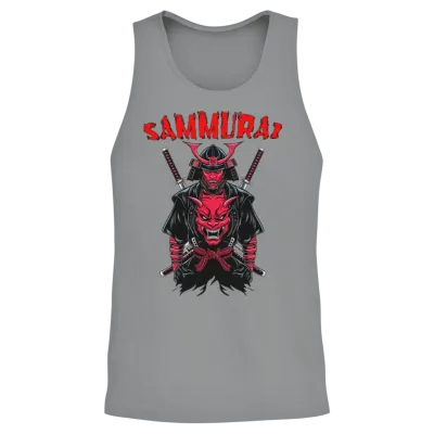 A Striking Vector Japanese Samurai Unisex Tank Top - Sport Grey