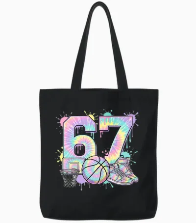 67 6 7 6/7 6-7 Meme Costumes Tiedye, T-Shirt De Basket, Cerceau T-Shirt Haut De Gamme Tote Bags - Black