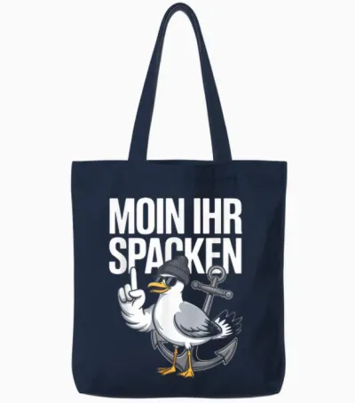 Moin Ihr Spacken Möwe Anker Retro Tote Bags - Navy
