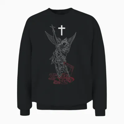Saint Michael the Archangel Defeating Satan Warrior Faith Unisex Sweatshirt - Black