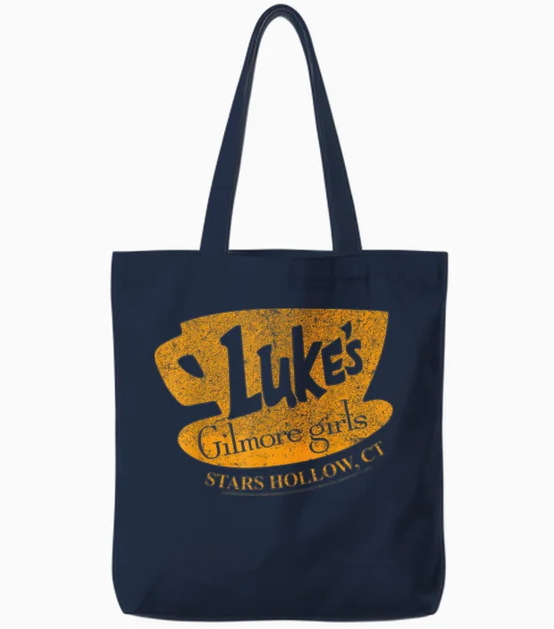 Gilmore Girls Luke's Diner Stars Hollow Distressed Tote Bags in Navy