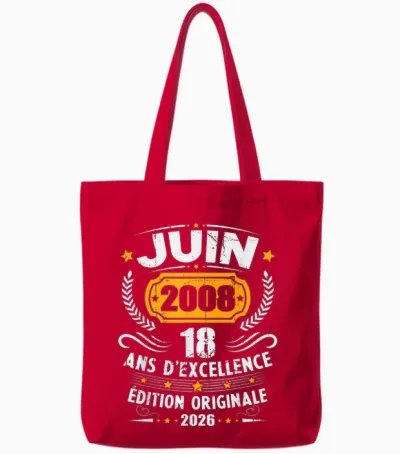 Vintage Cadeau D'anniversaire 18 Ans Née En Juin 2008 Tote Bags - Red