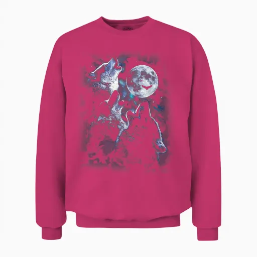 Howling at the Moon Wolf Pack Starry Wildlife Wolves Lovers Unisex Sweatshirt in Heliconia