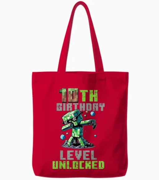 10th Birthday Level Unlocked Pixel Dab 10 Bday Gamer Boys Tote Bags - Red